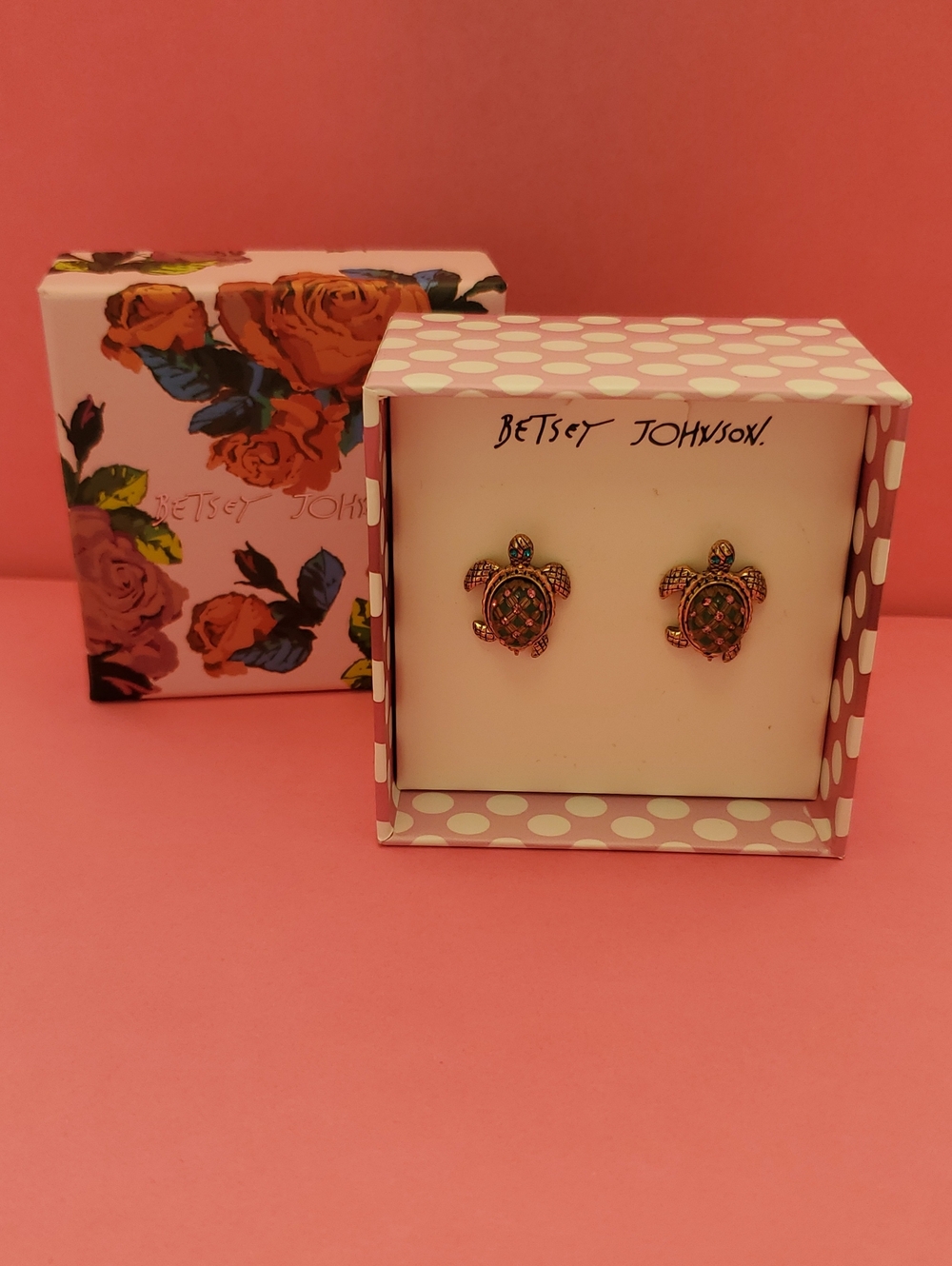 Betsey Johnson Gold-Tone Pink Turtle Stud Earrings